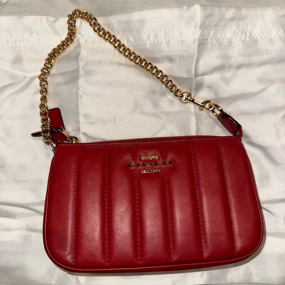 Coach Red Leather Quilted Wristlet